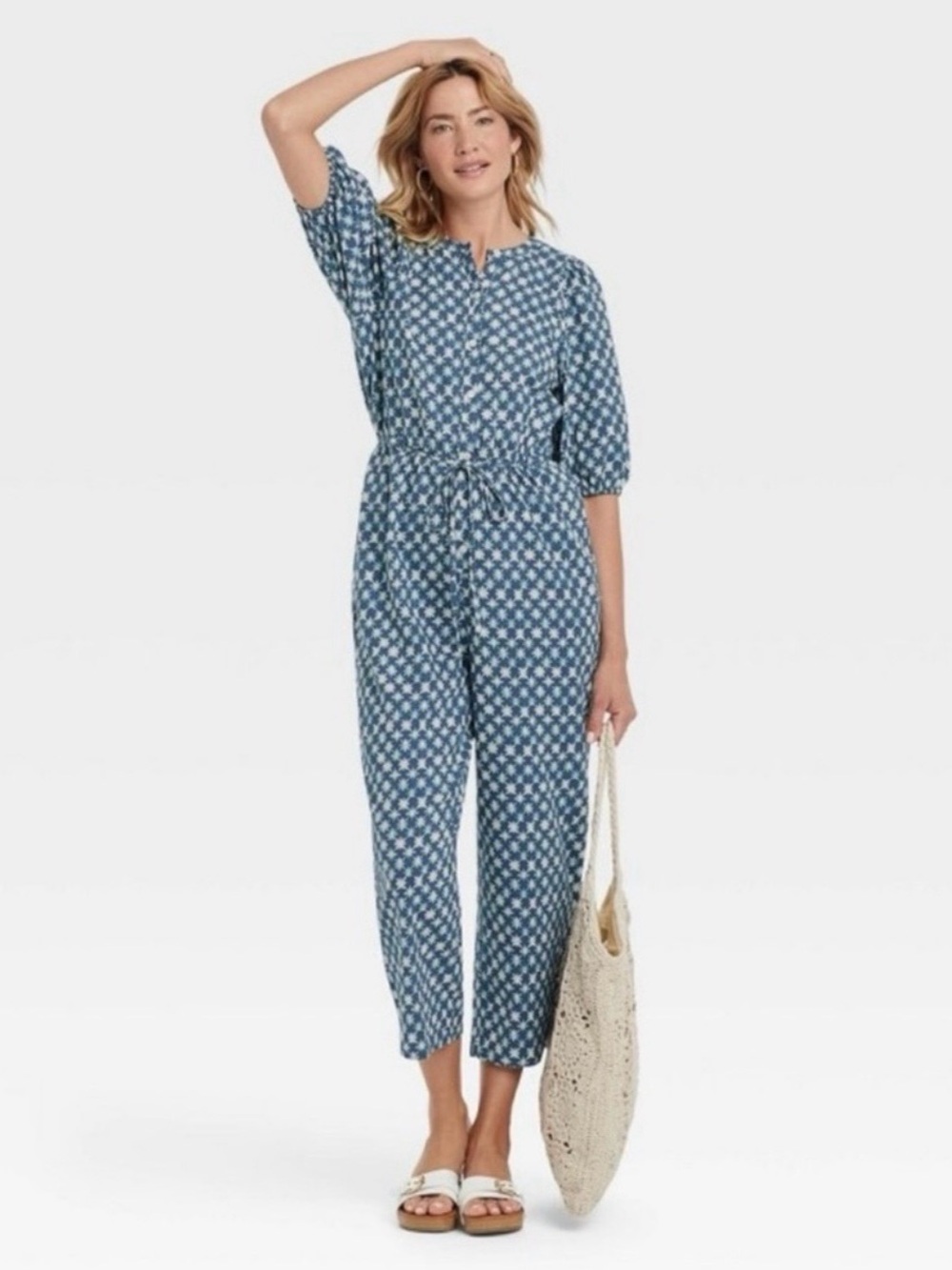 Universal Thread Blue Star-Print Jumpsuit with Tie Waist